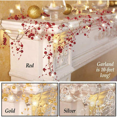 Morttic Christmas Festive Lighted 30LED Berry Beaded Garland for Indoor Decorations Xmas, Thanksgiving, Home Table Decor(Red) - USA MEGA SHOP