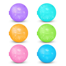 Set of reusable water balloons: purple, blue, green, orange, pink, and turquoise