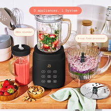 Black 3-in-1 kitchen system with blender, food processor, and personal blending cup