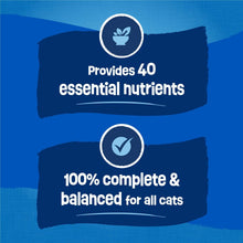 Dry cat food nutrition panel: 40 essential nutrients, 100% complete & balanced