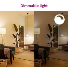 Dimmed smart LED bulbs in pendant lights with bright and lower brightness views