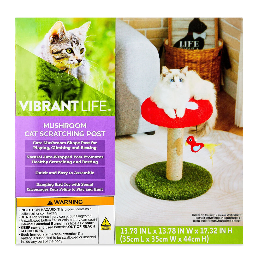 Vibrant Life Deluxe Jute Mushroom Cat Scratching Post with Dangling Bird Toy, Multicolor - USA MEGA SHOP