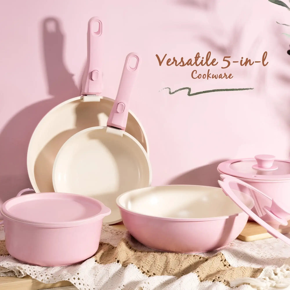 Astercook 20-Piece Pots and Pans Set, Nonstick Cookware Set with Detachable Handles, Oven & Dishwasher Safe, Induction Compatible, Stackable RV Kitchen Cooking Set