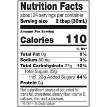 Nutrition Facts panel showing 2 tbsp (30 mL) serving size and 110 calories
