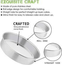 Stainless steel round cake pan with roll-edge rim and straight side