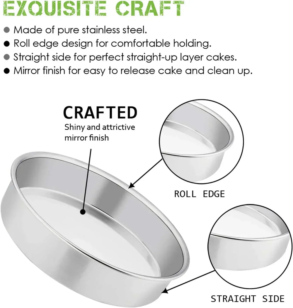 Vesteel Cake Pan, Stainless Steel Round Layer Cake Baking Pans, Non-Toxic & Healthy, Mirror Finish & Dishwasher Safe - USA MEGA SHOP