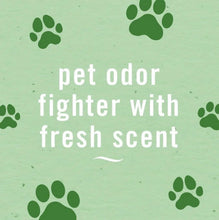 Pet odor fighter fresh scent graphic with green paw icons