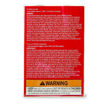 LED flameless tealight 6-pack box back with battery and warning info