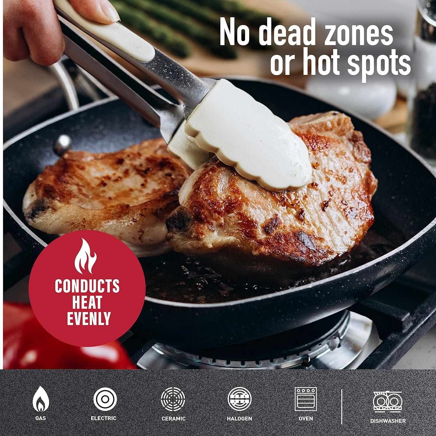 Granitestone 11" Shallow Square Frying Pan Nonstick Skillet, Scratchproof Diamond Infused Coating, No-warp Mineral-enforced Cookware Dishwasher Oven Safe Kitchenware - As Seen On TV