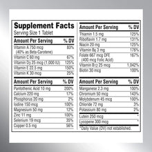 Centrum Silver Adults 50+ Supplement Facts panel with tablet serving nutrient amounts