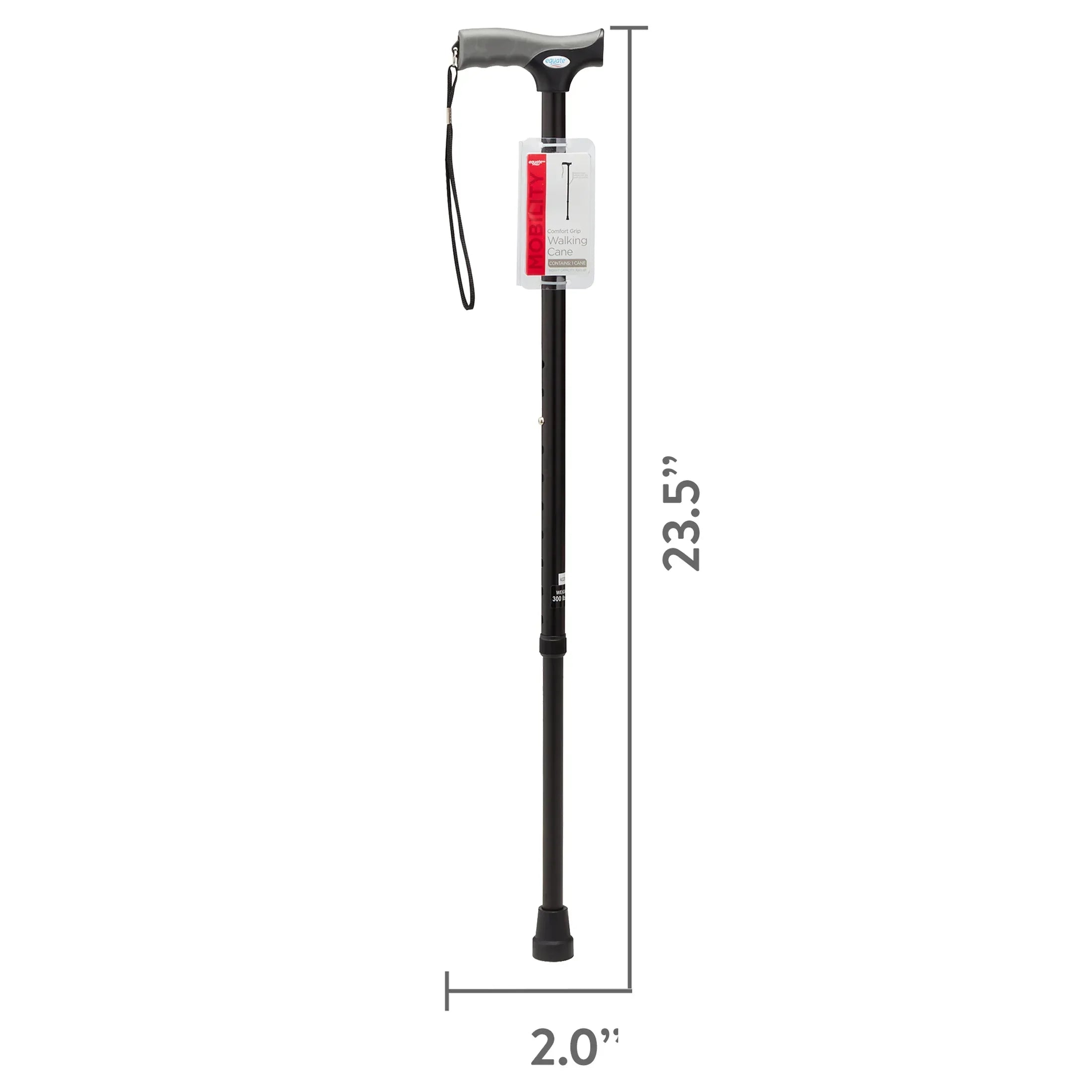 Equate Comfort Grip Walking Cane for Adults and Seniors, Height Adjustable, Black, 300 lb Capacity