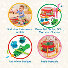 Toddler music set box showing animal-themed drum and instrument pieces