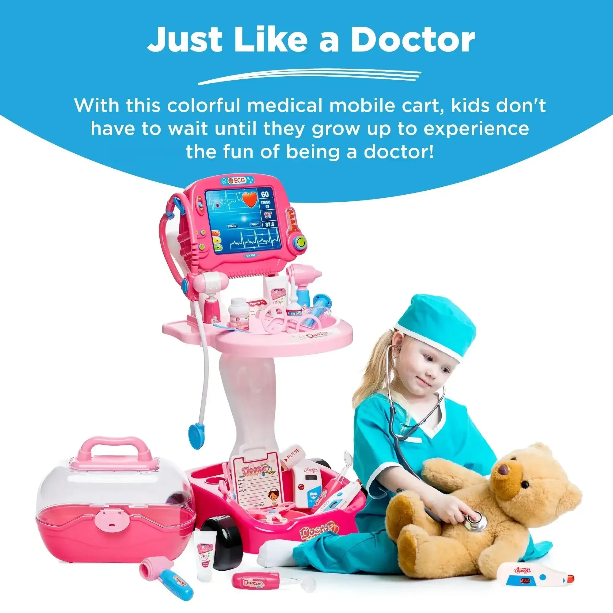 Best Choice Products Play Doctor Kit for Kids, Pretend Medical Station Set with Carrying Case, Mobile Cart - USA MEGA SHOP