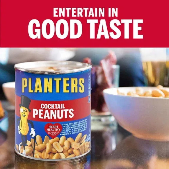PLANTERS Salted Cocktail Peanuts, Party Snacks, Plant Based Protein, 16 oz Steel Can