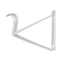 White closet rod bracket with curved rod hook and two side mounting plates