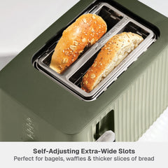 Thyme & Table 2-Slice Toaster, Extra-Wide Slots with Removable Crumb Tray, Dusty Moss - USA MEGA SHOP