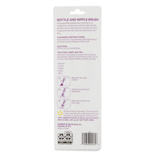 Bottle and nipple brush package back with cleaning instructions and barcode label