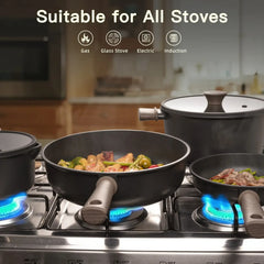 Astercook 18-Piece Pots and Pans Set, Black Titanium Induction Nonstick Cookware Set, Oven Safe to 480°F, Induction Compatible & Dishwasher Safe, Kitchen Cooking Set for RV Trips, Camping and Picnic - USA MEGA SHOP