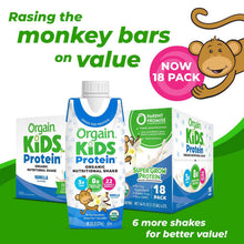 Orgain Kids vanilla protein shake cartons and single carton in an 18-pack value promotion