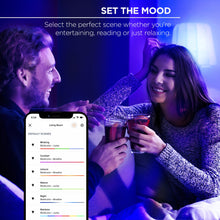 Smart LED bulb app on smartphone selecting lighting scenes