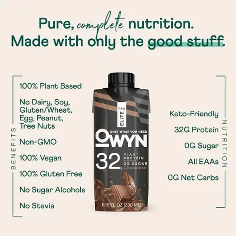 OWYN Pro Elite 32G Keto Plant Protein Shake, Chocolate (11.15 Fl. Oz, 15 Pk.)