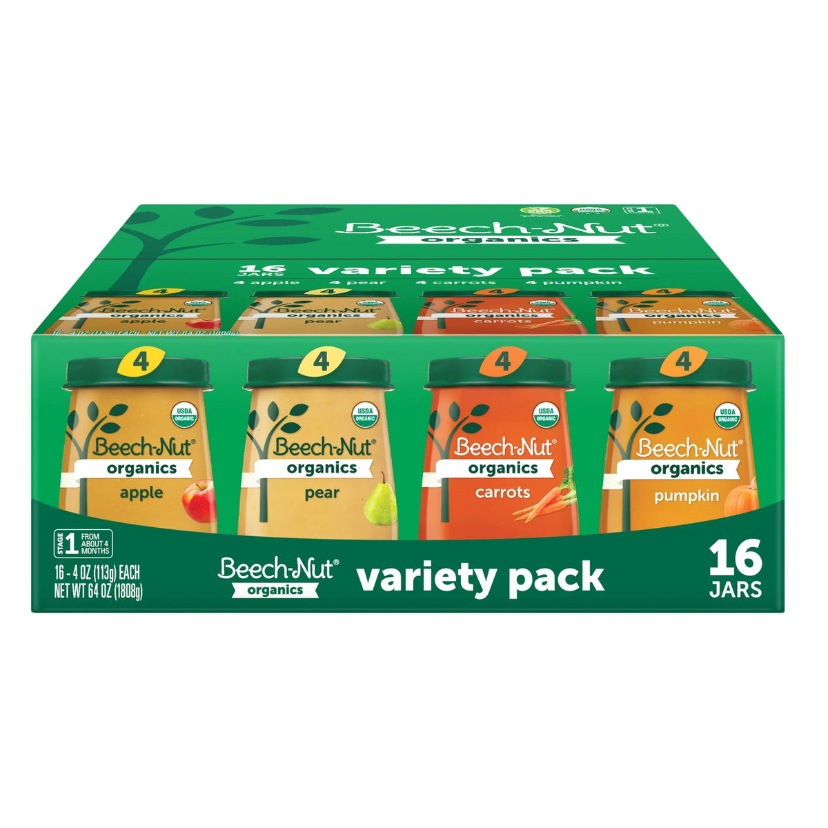 Beech-Nut Organics Stage 1 Baby Food Variety Pack, Fruit & Vegetable, 4oz Jar (16 pack) - USA MEGA SHOP