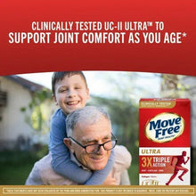 Joint health supplement box with Move Free logo, shown beside a hugging child