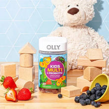 OLLY Kids multivitamin + probiotic gummy bottle with berry gummies under the label