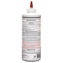 Insect killer powder bottle back panel with red cap.