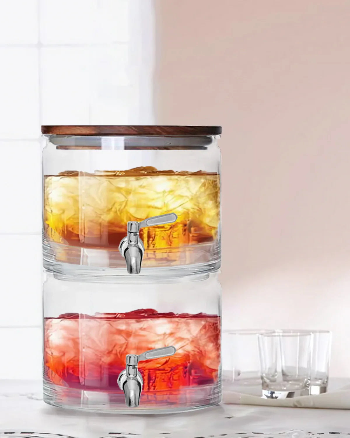 Better Homes & Gardens 240oz Stacking Glass Beverage Dispenser with Acacia Wood Lid