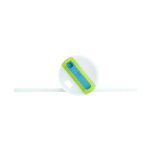 Bright lime tumbler lid with straw opening and green slider accessory