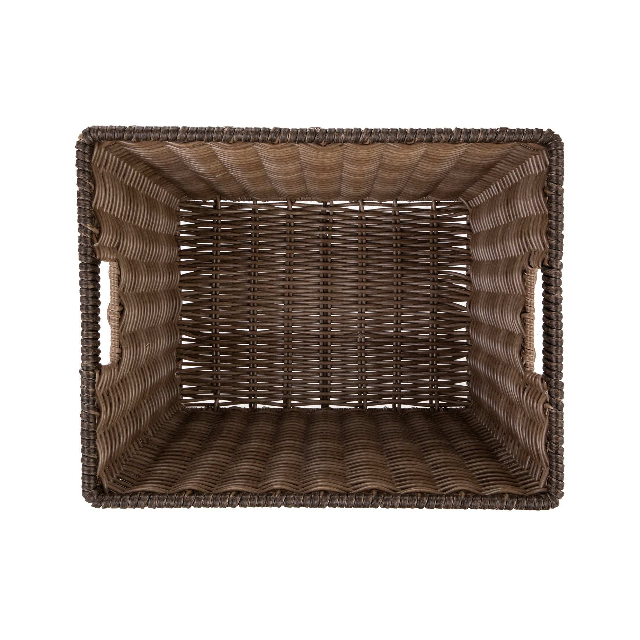 Better Homes & Gardens Large Poly Rattan Decorative Storage Basket with Handles, 14 in x 11 in x 8.5 in