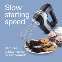 Black and silver hand mixer with two wire beaters