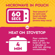 Microwave and stovetop heating instructions for Channa Masala in a pouch