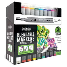 Dual-tip blendable alcohol marker set box with 30 markers and dual-tip labels