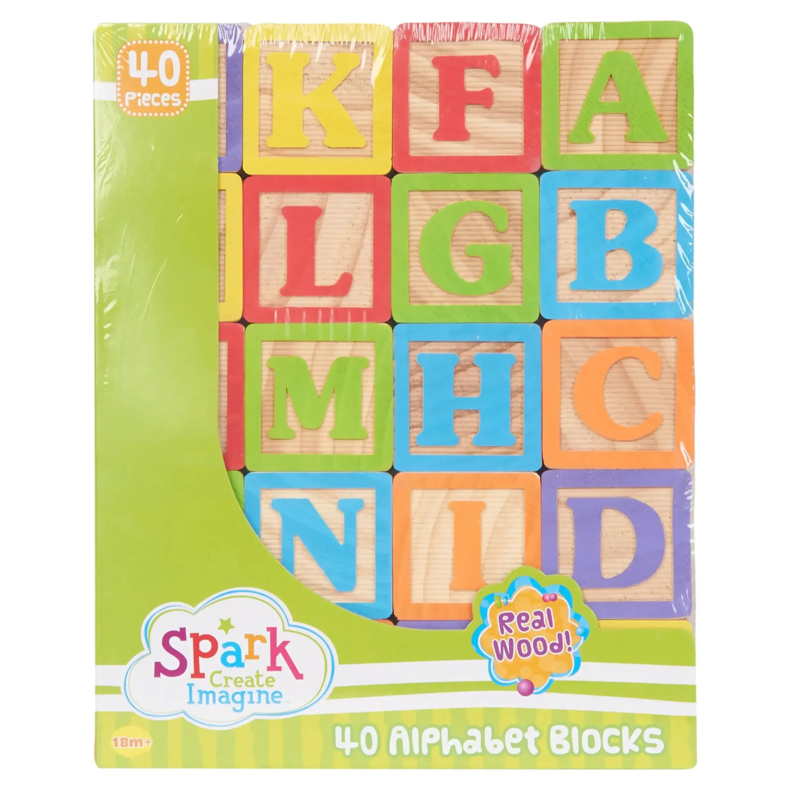 Spark Create Imagine ABC Wooden Blocks, 40 Pieces, Baby and Toddler Toys for Ages 18 months and older - USA MEGA SHOP