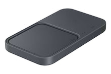 Wireless charging duo dock, angled view with dark gray pad on base