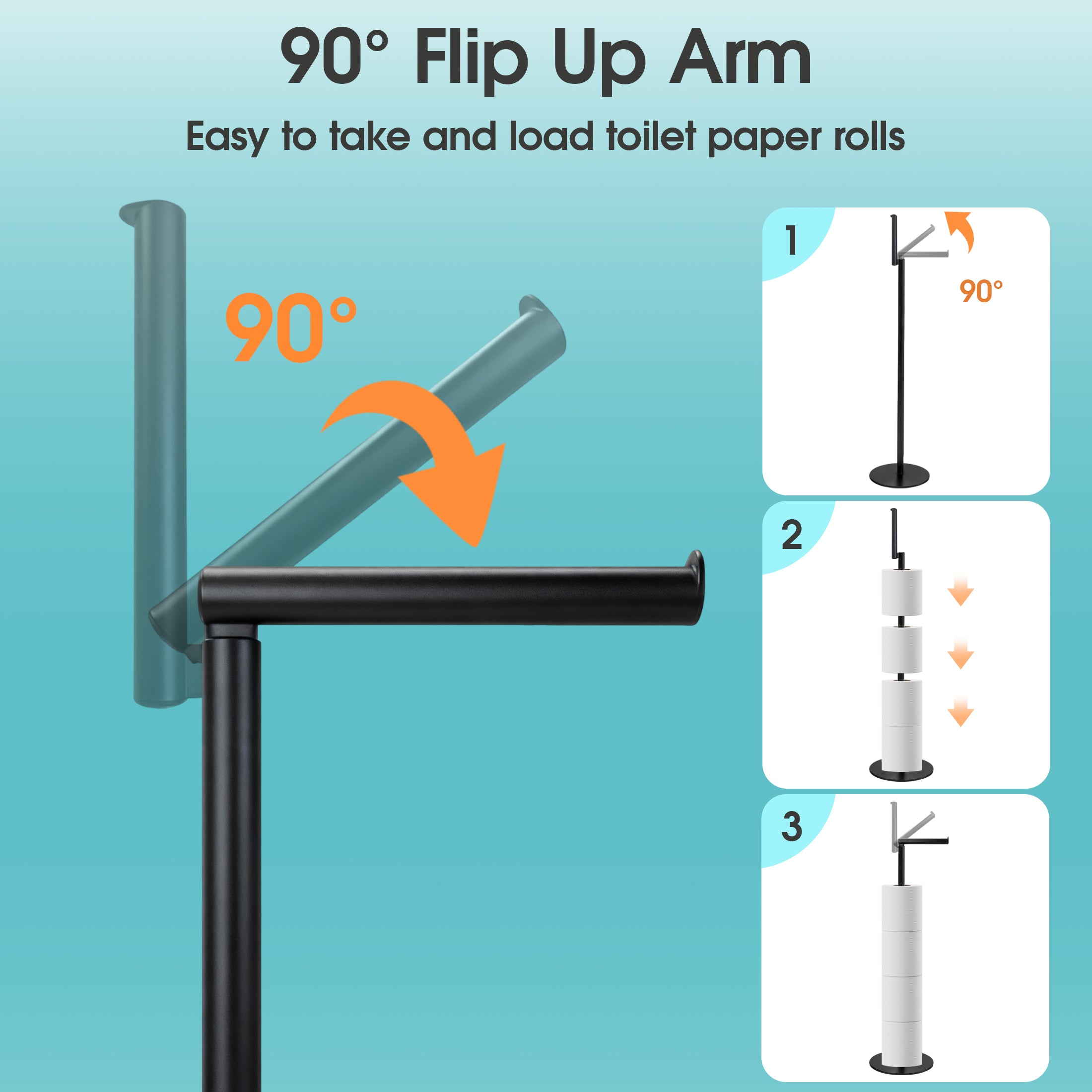 Toilet Paper Holder Stand, Free Standing Toilet Paper Roll Holder for 5 Spare Rolls, Modern Bathroom Toilet Paper Stand, Black