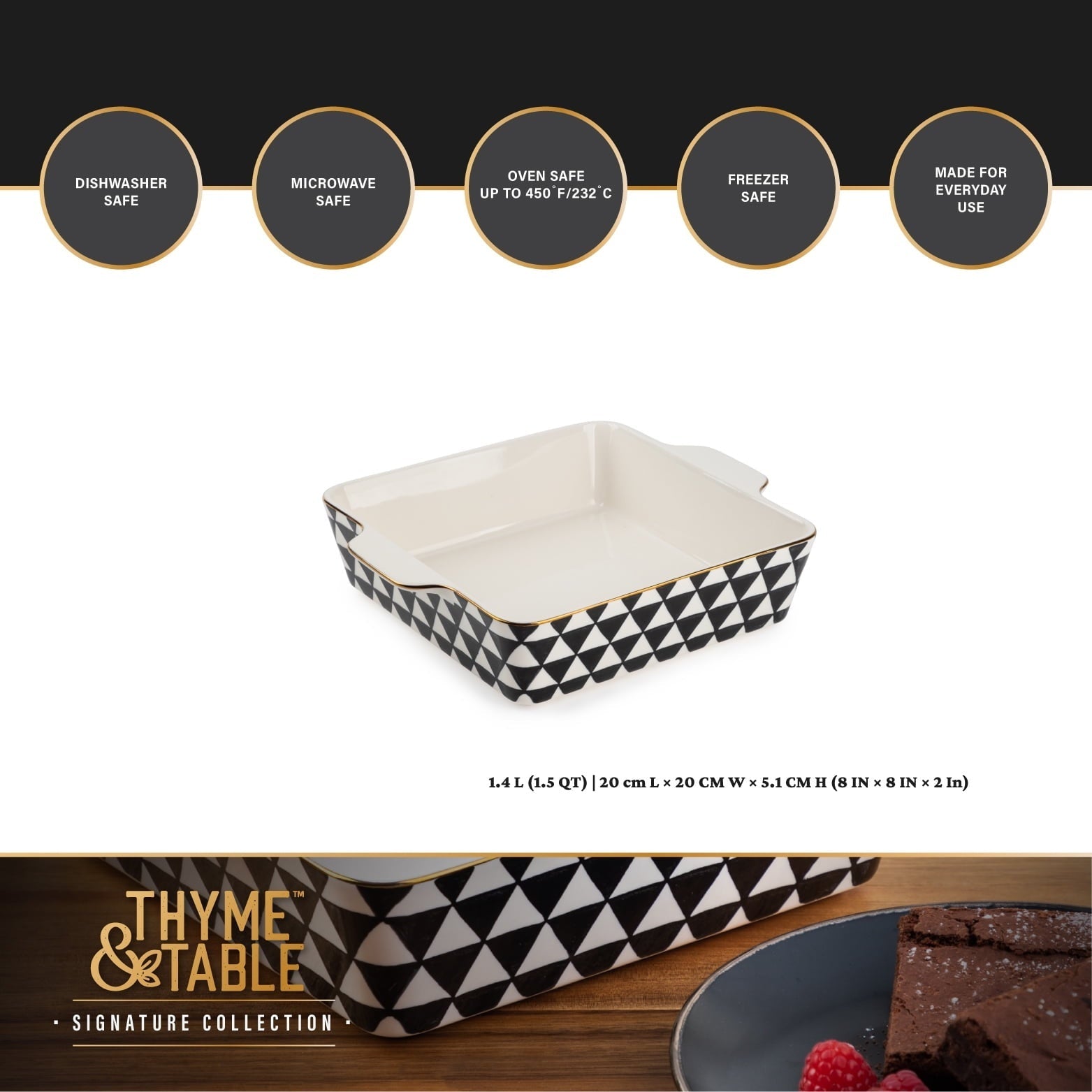 Thyme & Table 8" Square Ceramic Baker - Black & White Medallion