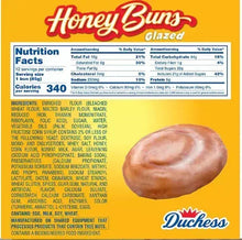 Honey buns package with nutrition facts and glazed bun image