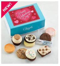 Valentine’s Day cookie assortment with blue gift box and assorted cookies