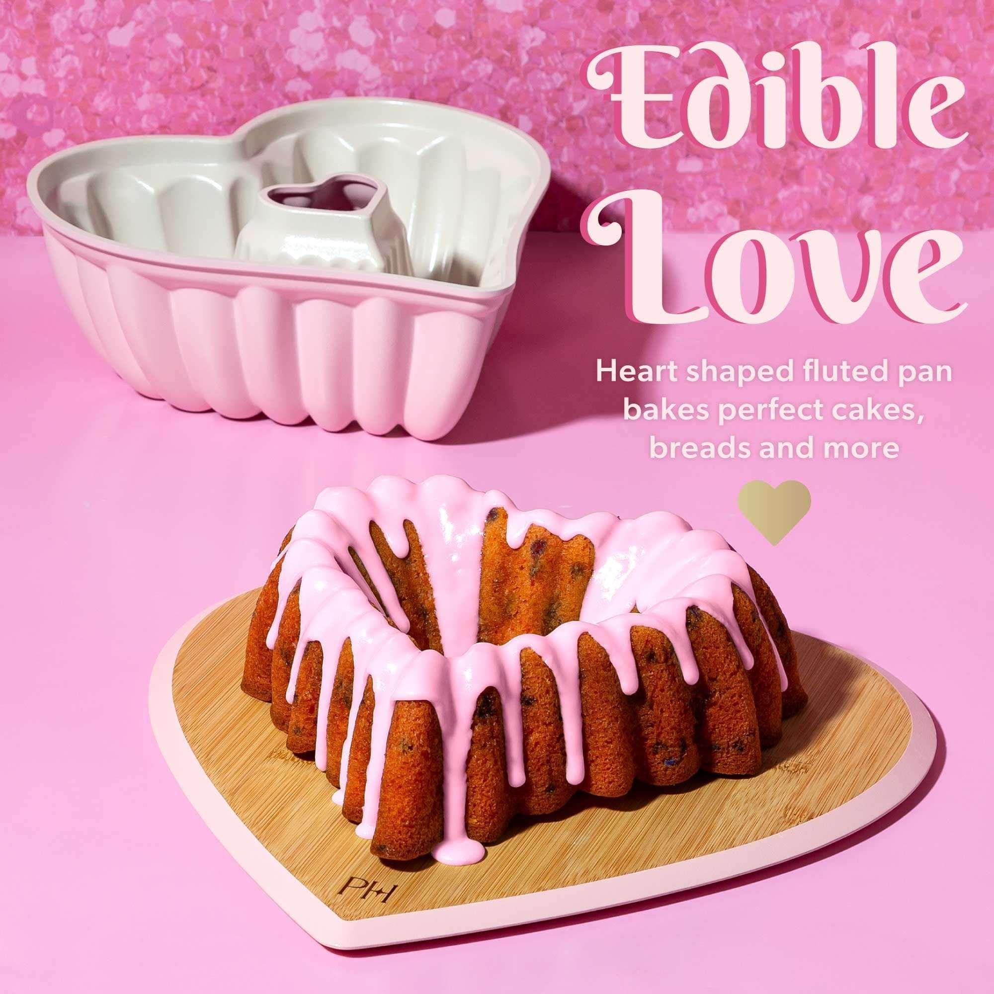 Paris Hilton Premium Nonstick Heart Shaped Fluted Pan, Dishwasher Safe, 9.5-inch, Pink