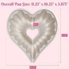 Heart-shaped fluted pan size: 9.5 in cavity, 11.25 in overall