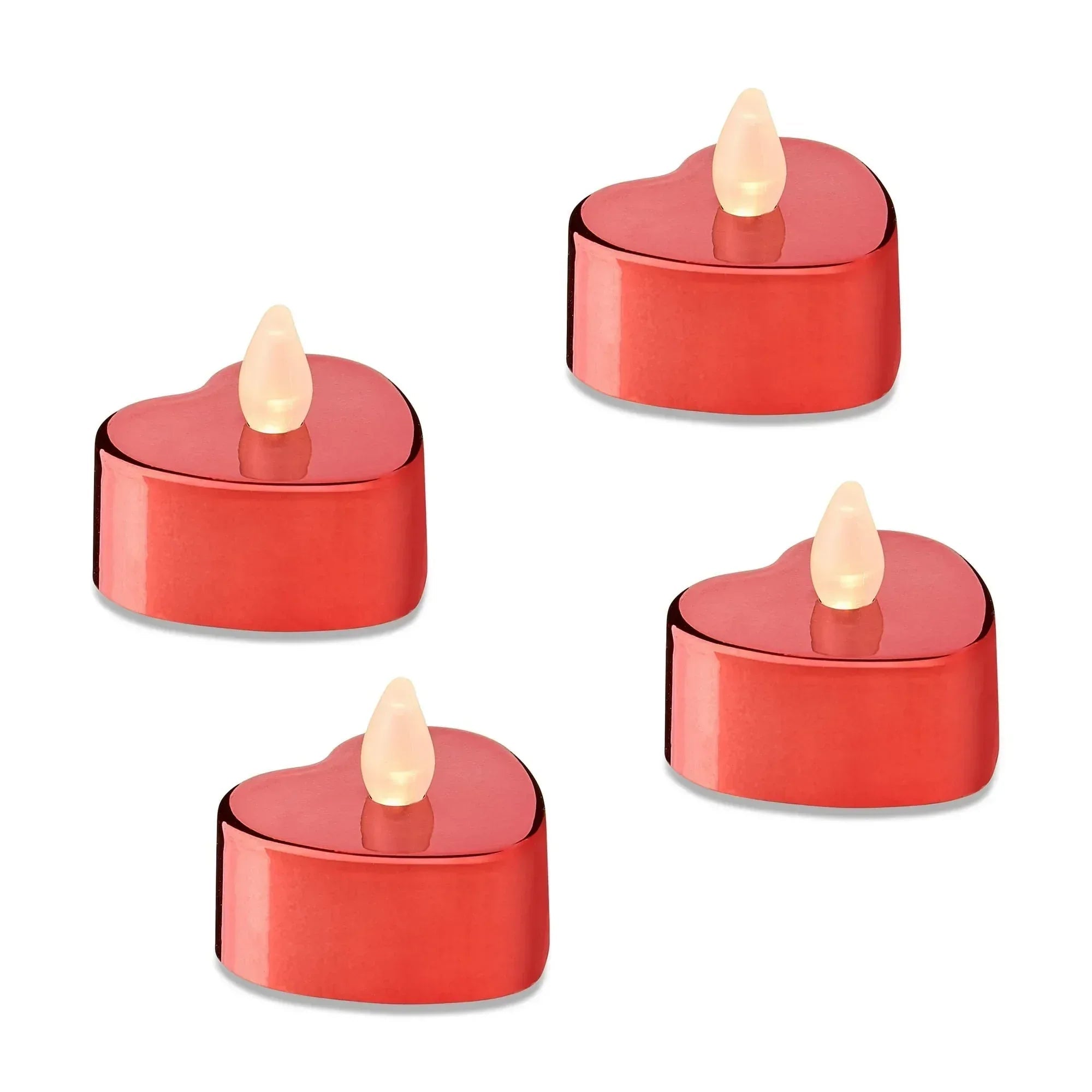 Heart Flameless LED Tealight Candles, Red, 4 Count, Valentine's Day by Way To Celebrate