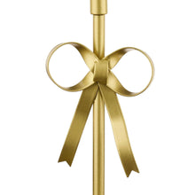 Gold metal taper candle holder with large bow ribbon details