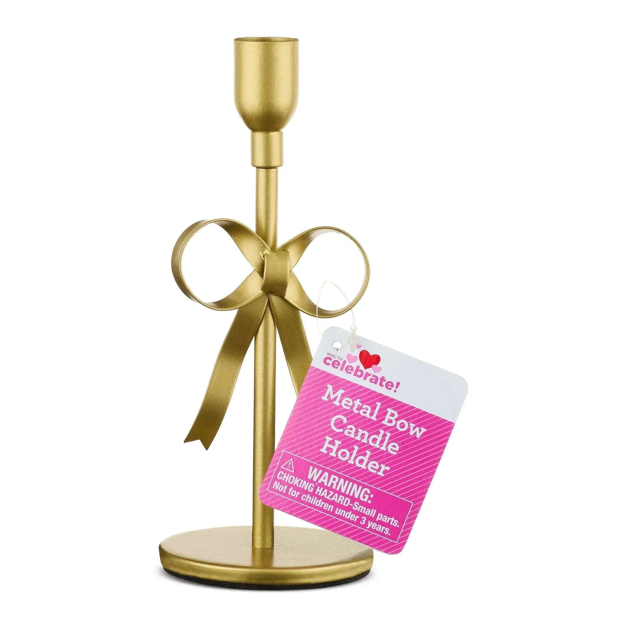 Metal Bow Taper Candle Holder, Gold, 8", Valentine's Day by Way To Celebrate
