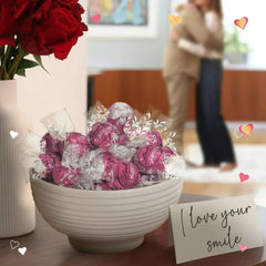 Lindt LINDOR Valentine's Day Strawberries and Cream White Chocolate Candy Truffles, 8.5 oz. Bag
