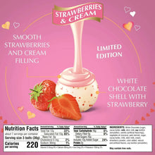 Strawberries & cream white chocolate shell candy pouch with nutrition facts panel