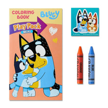 Bluey mini coloring book with two mini crayons and character card