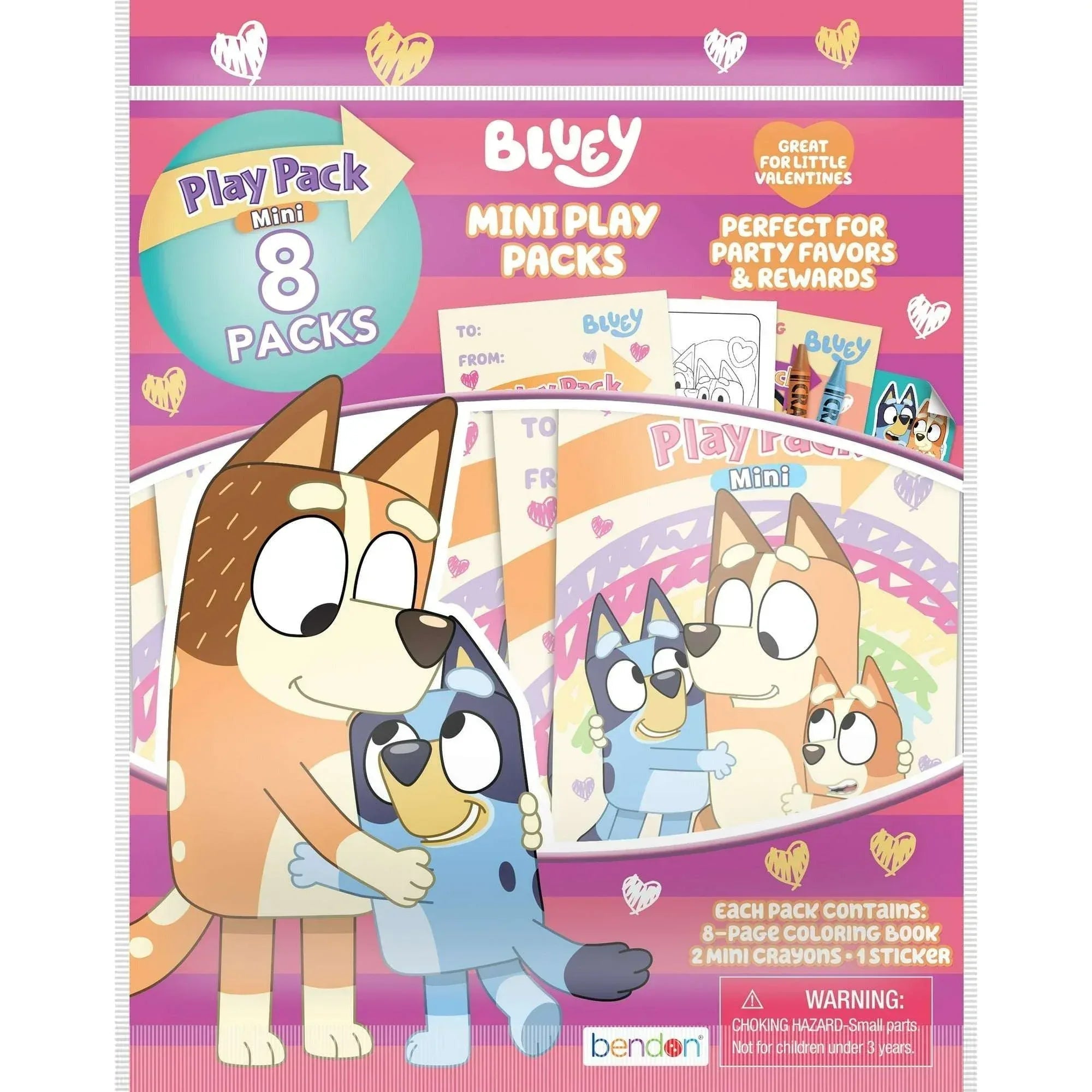 Bluey 8 Count Mini Play Pack with Small Coloring Book and Crayons, Valentine's Day Greeting Cards